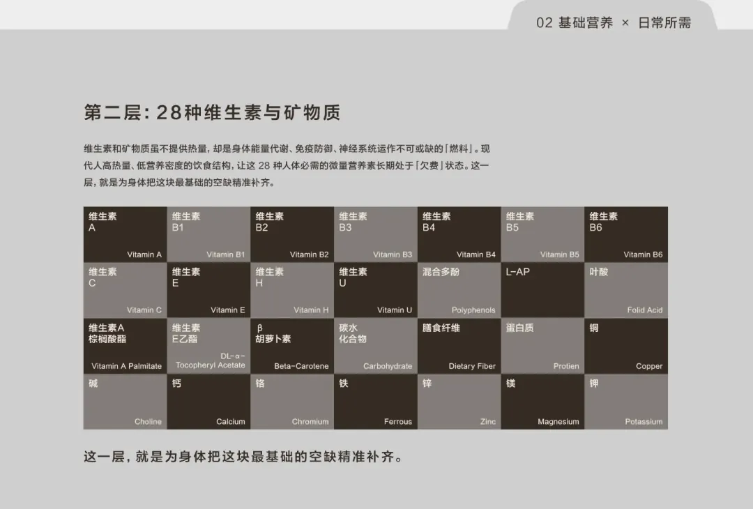 第二层:28种维生素与矿物质,为身体补齐最基础的空缺营养