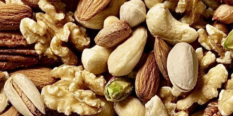 Assorted nuts: almonds, walnuts, hazelnuts and more