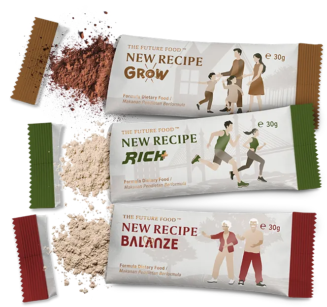New Recipe GROW、RICH+、BALANZE 三款铝箔条装包装与冲泡粉末